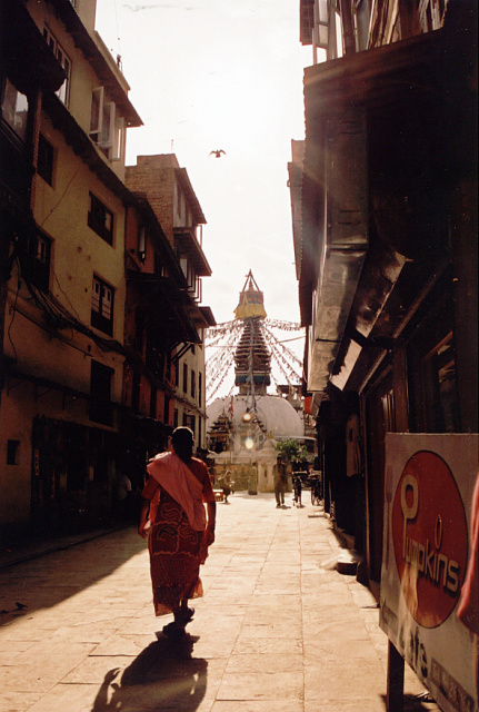 nepal kathmandu street and stupa