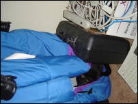 eva hides in sleeping bag