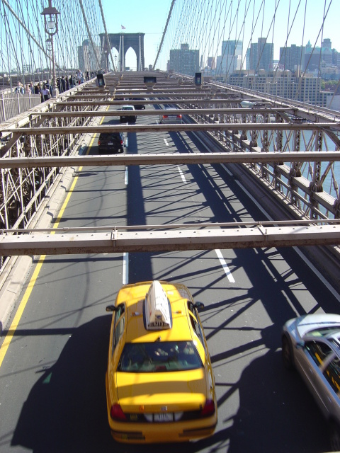 taxi on the brooklyn bridge